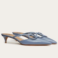 Valentino Vlogo Signature Mules 40Mm In Blue Patent Leather Uk