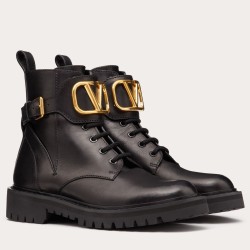 Valentino Vlogo Combat Boot 35MM In Black Calfskin UK