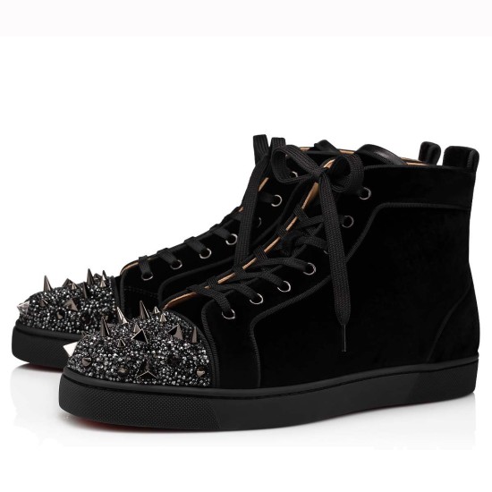 Christian Louboutin Men's Pik Pik Strass Suede High-Top Sneakers Black pair side profile