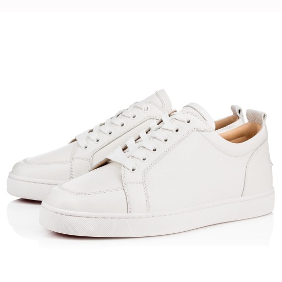 Christian Louboutin Louis Junior Flat White Leather Trainers Three-Quarter View Pair of Christian Louboutin Louis Junior Flat white leather trainers in a three-quarter view