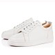 Christian Louboutin Louis Junior Flat White Leather Trainers Three-Quarter View Pair of Christian Louboutin Louis Junior Flat white leather trainers in a three-quarter view