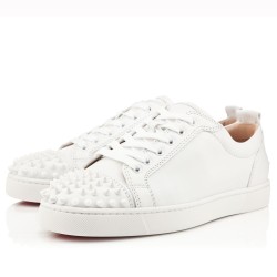 Christian Louboutin Louis Junior Spikes Flat White Leather Low-Top Trainers Smooth