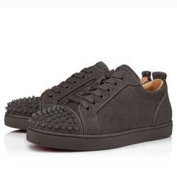 Christian Louboutin Louis Junior Spikes Flat Suede Trainers Olive