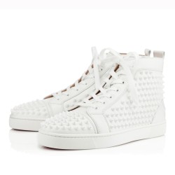 Christian Louboutin Louis Spikes Flat White Leather High-Top Trainers Premium