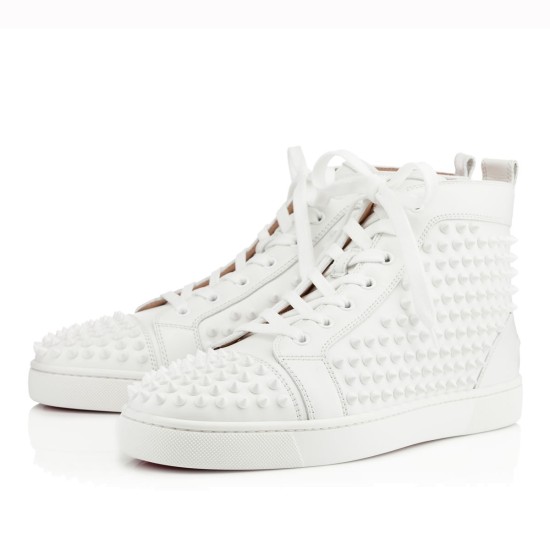 Christian Louboutin Louis Spikes Flat white leather high-top trainers side view
