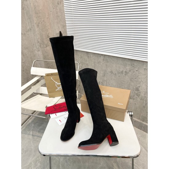 Replica Christian Louboutin 3063 CL1539 Buddha Luxury Replica Christian Louboutin Stretchadoxa Botta Alta 70Mm Boots In Black Suede Uk - 3063 - Buddha Luxury