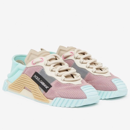 Dolce & Gabbana Mesh Low Top Trainers Nude Blue Pair Dolce & Gabbana Mesh Low Top Trainers in nude and blue front three-quarter view