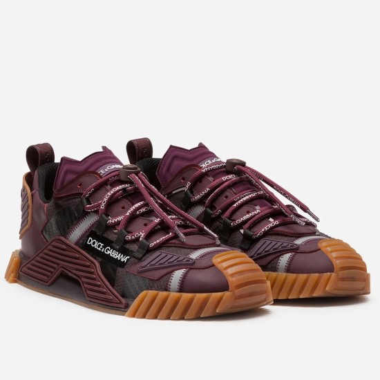 Dolce & Gabbana Bordeaux Red Fabric Trainers - Front Angle Pair of Dolce & Gabbana bordeaux red fabric trainers shown at a three-quarter angle