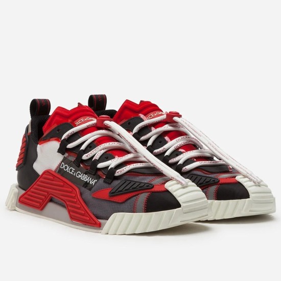 Dolce & Gabbana Red Fabric Trainers Pair View Dolce & Gabbana red fabric low top trainers pair front perspective view