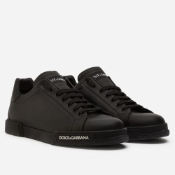 Dolce & Gabbana Dolce & Gabbana Portofino Black Leather Low Top Trainers