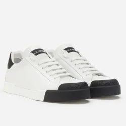 Dolce & Gabbana Dolce & Gabbana Portofino White Leather Trainers Black Toe Cap Leather