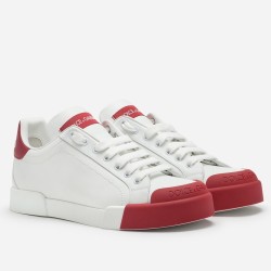 Dolce & Gabbana Dolce & Gabbana White Leather Portofino Trainers With Red Accents Precision