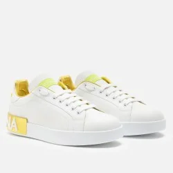 Dolce & Gabbana Dolce & Gabbana Portofino White Leather Trainers With Yellow Branding