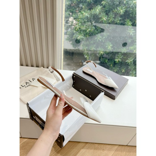 replica Alaia Le Coeur Slingback Flats in White Patent Calfskin UK