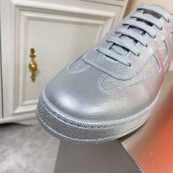 Hermes Boomerang Metallic Silver Epsom Leather Low Top Trainers Hermes Boomerang Metallic Silver Epsom Leather Low Top Trainers