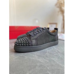 Christian Louboutin Louis Junior Spikes Flat Suede Trainers Olive Christian Louboutin Louis Junior Spikes Flat Suede Trainers Olive