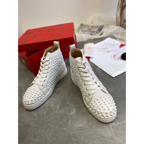 Christian Louboutin Louis Spikes Flat white leather trainers pair top-front view
