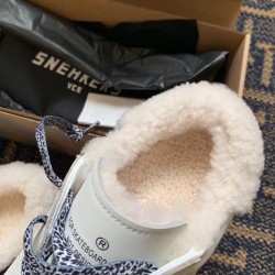 Golden Goose Super-Star White Shearling Trainers Animal Print Laces