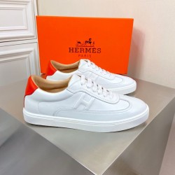 Hermes Hermès White Leather Low Top Trainers With Orange Heel Tab Hermes Hermès White Leather Low Top Trainers With Orange Heel Tab