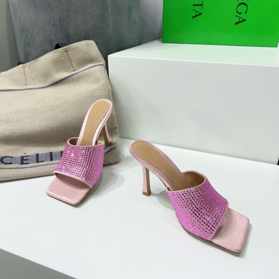 replica Bottega Veneta Stretch Mules 90mm In Pink Strass-embellished Satin UK