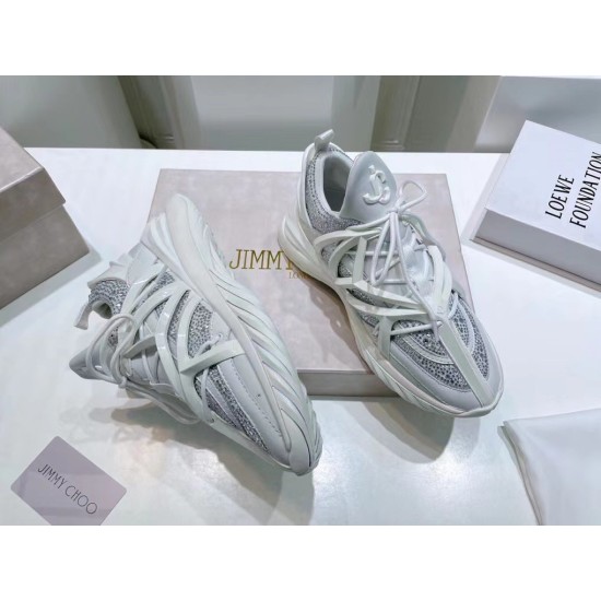 Jimmy Choo White Cosmos Crystal Embellished Low Top Trainers Side Profile and Top View Jimmy Choo White Cosmos Crystal Embellished Low Top Trainers side profile and top view display