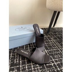 Prada Heeled Slides 35mm in Black Satin UK