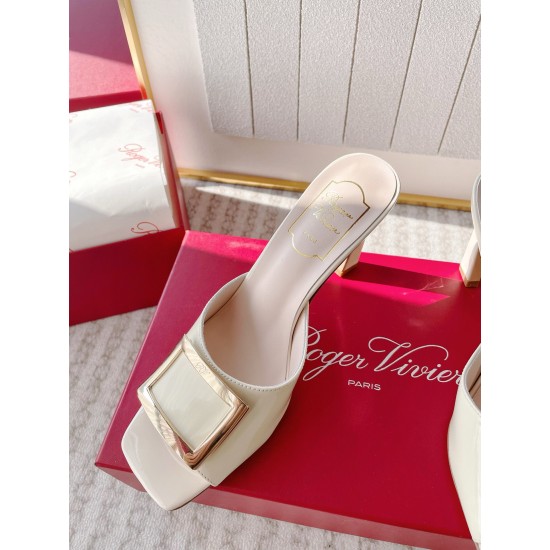 Replica Roger Vivier Trompette Metal Buckle Mules in White Patent Leather UK replica Roger Vivier Trompette Metal Buckle Mules in White Patent Leather UK
