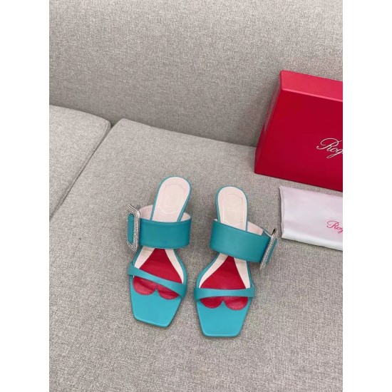 Replica Roger Vivier Viv Choc Side Strass Buckle Mules in Blue Leather UK replica Roger Vivier Viv Choc Side Strass Buckle Mules in Blue Leather UK