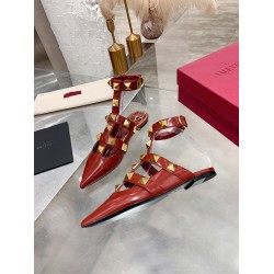 Valentino Roman Stud Ballet Flats In Red Calfskin Uk