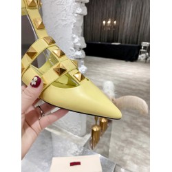 Valentino Roman Stud Ballet Flats In Yellow Calfskin Uk