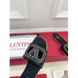Valentino VLogo Cut-out Slide Sandals in Black Leather UK Valentino VLogo Cut-out Slide Sandals in Black Leather UK