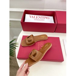 Valentino VLogo Cut-out Slide Sandals in Brown Leather UK Valentino VLogo Cut-out Slide Sandals in Brown Leather UK