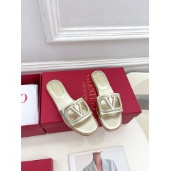 Valentino VLogo Cut-out Slide Sandals in Gold Metallic Leather UK Valentino VLogo Cut-out Slide Sandals in Gold Metallic Leather UK