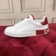 Dolce & Gabbana Portofino Trainer Full Profile View in white and red Full lateral profile of a single Dolce & Gabbana white leather trainer with red heel clip