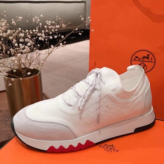 Hermes Addict White Knit Trainer Medial Side Hermes Addict white knit low top trainer medial side view
