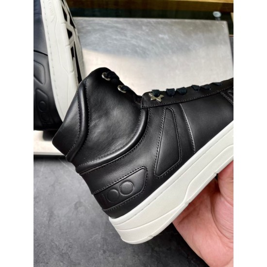 Jimmy Choo Hawaii Black Leather High Top Trainers Collar Close-Up Jimmy Choo Hawaii Black Leather High Top Trainers close-up collar stitching