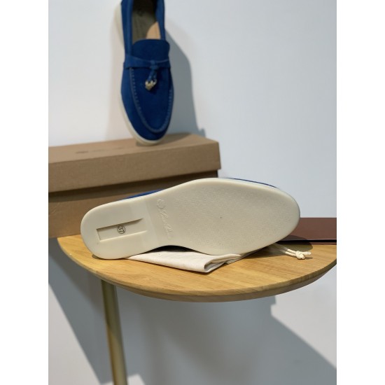 replica loro pianasummer charms walk loafers in blue fluorite suede leather uk