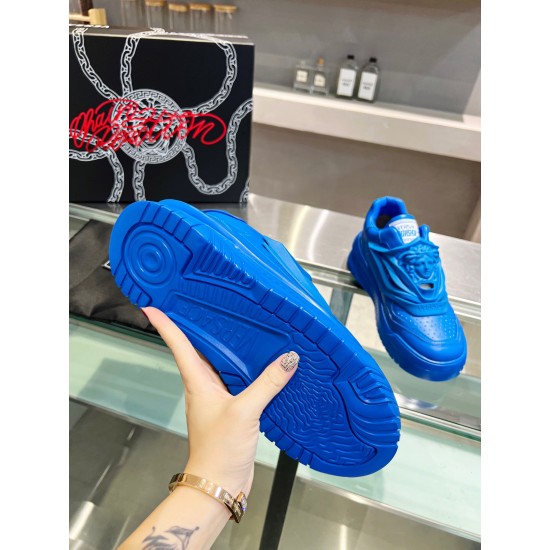 Versace Odissea Blue Leather Trainer Outsole Sole View Underside tread pattern view of the blue Versace Odissea trainer rubber outsole