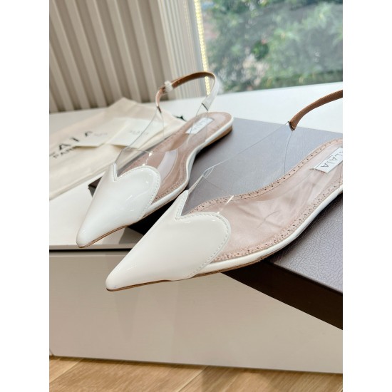 replica Alaia Le Coeur Slingback Flats in White Patent Calfskin UK