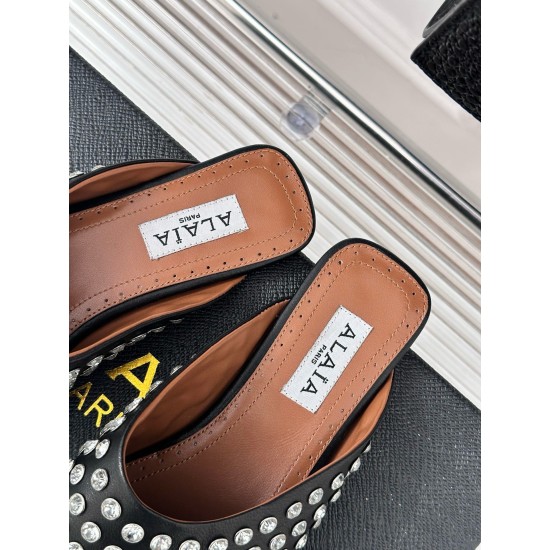 replica Alaia Mules in Black Lambskin with Strass UK