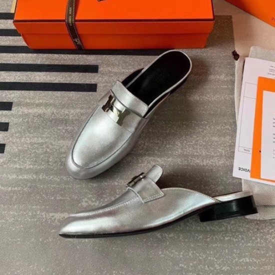 replica Hermes Trocadero Mules In Silver Nappa Leather UK