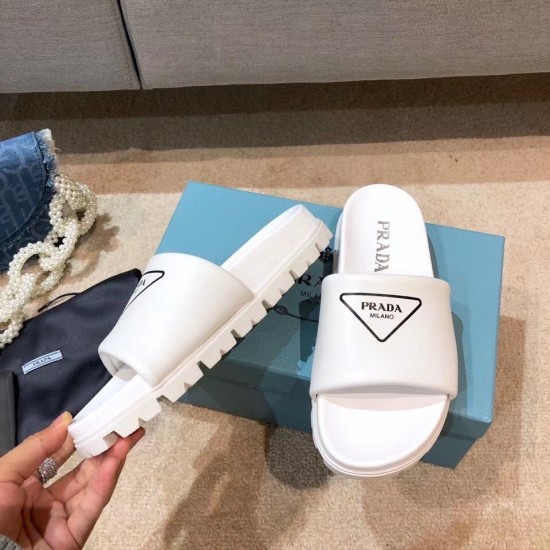 replica Prada White Leather Slides with Printed Triangle Logo UK