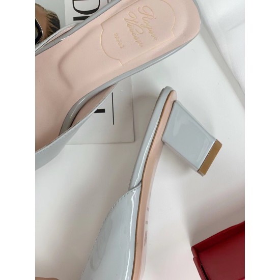 replica Roger Vivier Belle Vivier Metal Buckle Mules in Blue Patent Leather UK