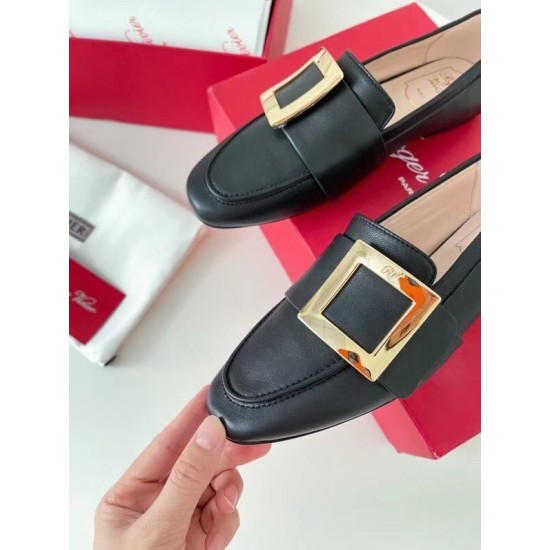 Replica Roger Vivier Soft Metal Buckle Loafers in Black Leather UK replica Roger Vivier Soft Metal Buckle Loafers in Black Leather UK