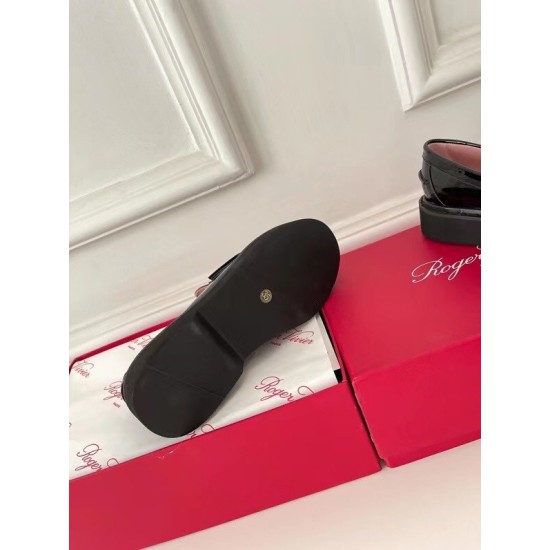 replica Roger Vivier Viv Rangers Strass Loafers In Black Patent Leather UK