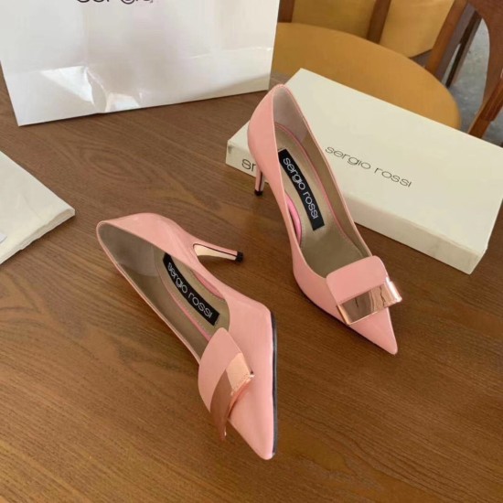 replica Sergio Rossi SR1 Pumps 75mm In Pink Patent UK