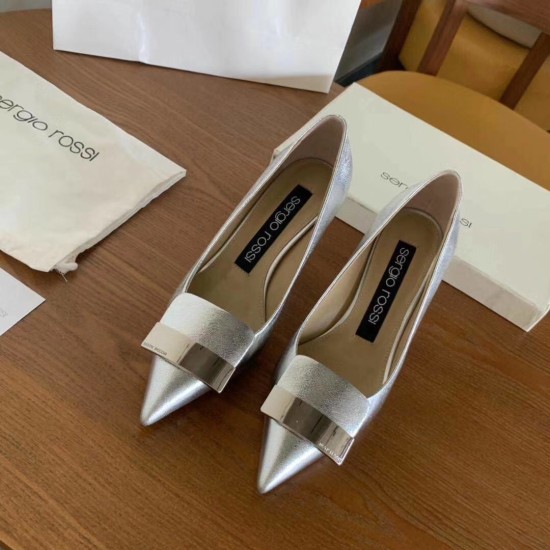 replica Sergio Rossi SR1 Pumps 75mm In Silver Lambskin UK