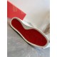 Christian Louboutin White Leather Trainer Signature Red Sole Underneath view of Christian Louboutin trainer showcasing the iconic red rubber sole in white