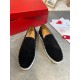 Overhead view of Christian Louboutin Pik Boat Flat suede trainers showing elasticated side gussets in black and white