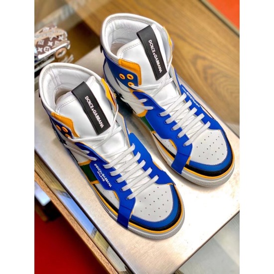 Dolce & Gabbana Custom 2.Zero high-top colour-block blue trainers overhead pair view in blue and white